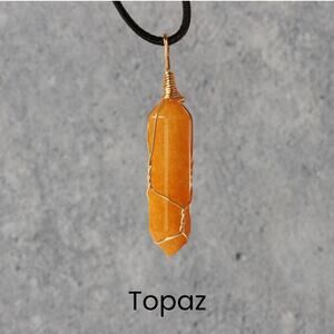 Topaz Gold Crystal Wrapped Necklace Boho & Hippie Style